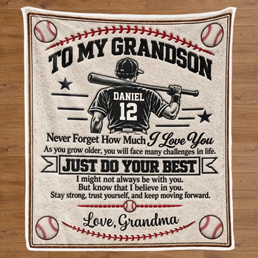 Custom Name Baseball Gifts for Grandson - Personalized Blanket