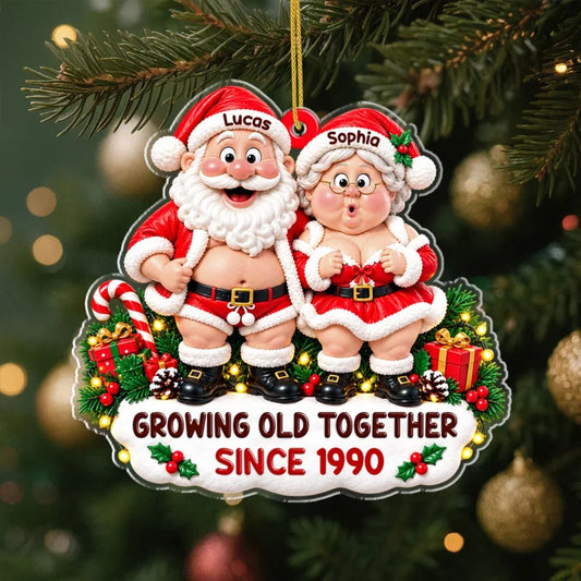 Growing Old Together Personalized Santa Couple Acrylic Ornament - Christmas Keepsake for Husband Wif