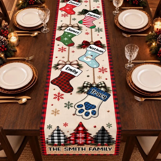 Custom Name Christmas Family Gifts - Personalized Table Runner