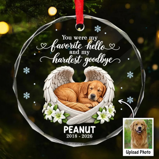 Custom Dog Cat Pet Memorial Angel Wings - Personalized Glass Ornament - Christmas Memorial Ornament 