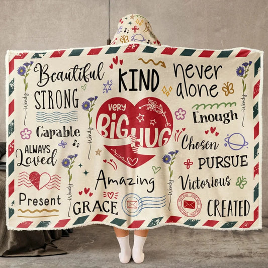 A Big Hug for You Personalized Wearable Hooded Blanket for Her - Custom Birth Flower Birthday Keepsa