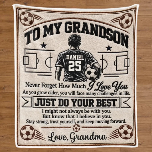 Custom Name Soccer Gifts for Grandsons - Personalized Blanket