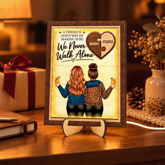 We Never Walk Alone - Personalized 2-Layered Wooden Plaque LED Light - Heartfelt Christmas Gift for 