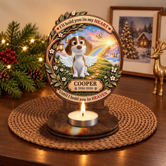 I Will Hold You In My Hear - Personalized Wooden Candle Holder