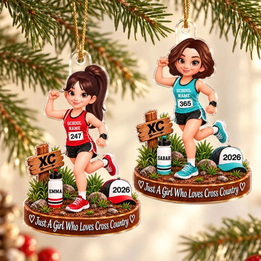 Just a Girl Who Loves Cross Country - Personalized Acrylic Ornament - Christmas Gift for Daughter, G