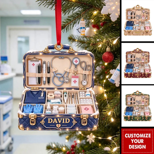 Medical Kit Personalized Nurse Christmas Ornament - Custom Wooden Holiday Keepsake for Healthcare Wo