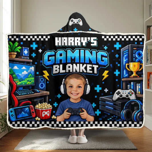 Custom Photo Gaming Gifts for Kids - Personalized Wearable Blanket Hoodie