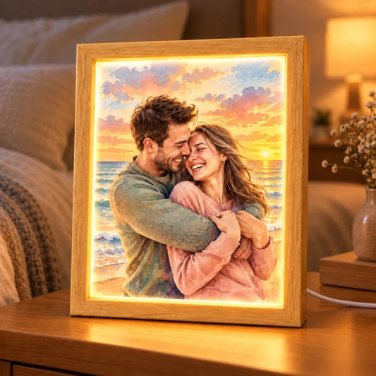 Custom Couple Watercolor Photo - Personalized Mirror Light Box - Heartfelt Christmas Gift for Her, f