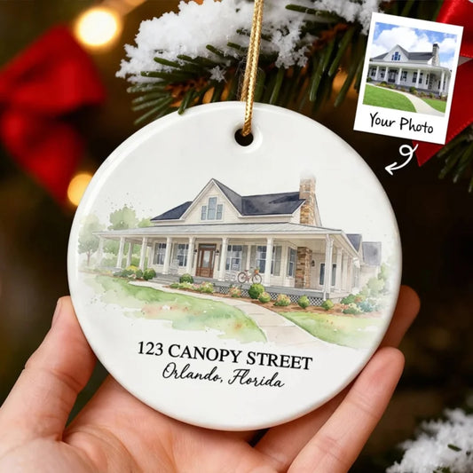 Custom Watercolor House From Photo - Personalized Ceramic Ornament - Christmas Ornament Gift, Housew