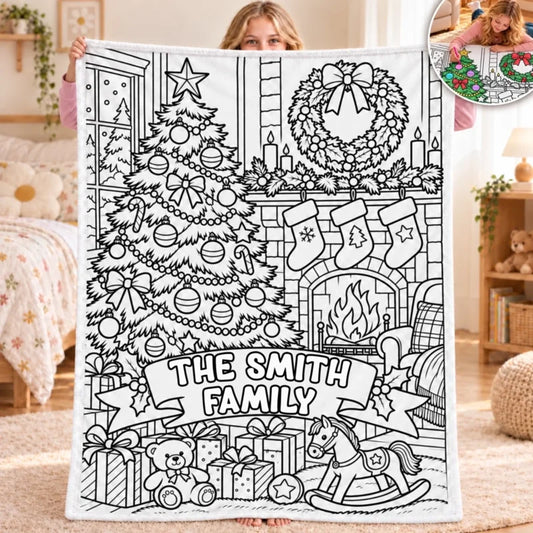 Custom Name Christmas Coloring Gifts for Families - Personalized Doodle Blanket