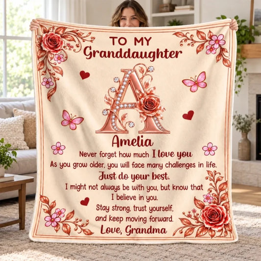 Custom Name Initial Floral Love Gifts for Daughter and Granddaughter - Personalized Blanket