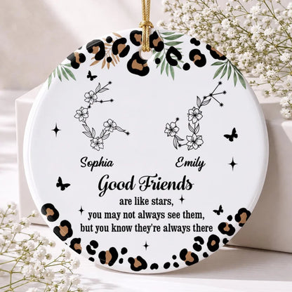 Good Friends Are Like Stars With Leopard Pattern And Zodiac Flowers - Personalized Custom Ceramic Or