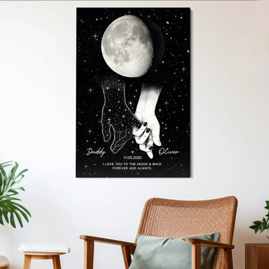 Holding Hands Under The Moon Poster, Personalized Remembrance Wall Art, A Meaningful Gift For Someon
