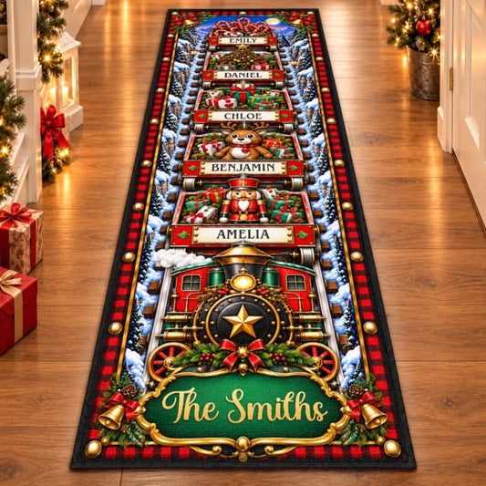 Custom Christmas Train Family Decor - Personalized Christmas Rug