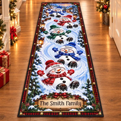 Custom Name Christmas Snowman Family Decor - Personalized Runner Rug