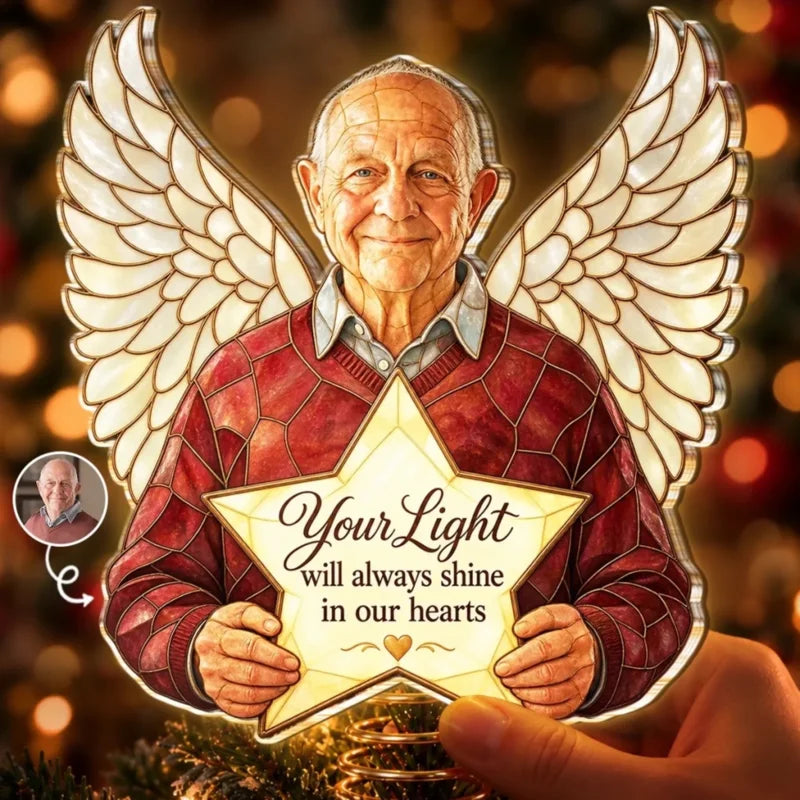 Custom Photo Memorial Angel Christmas Decor - Personalized LED Tree Topper