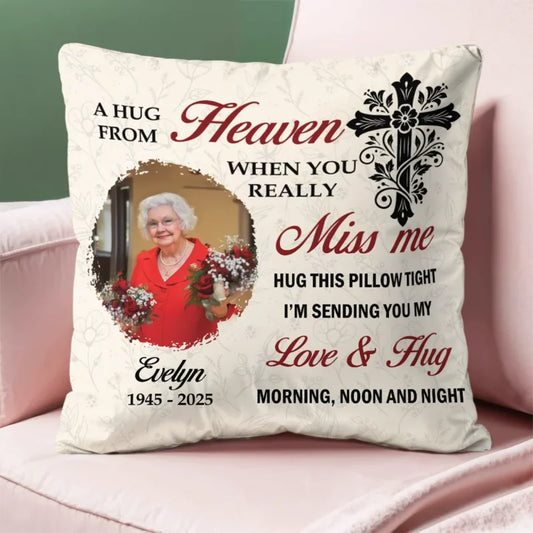 "A Hug From Heaven" Personalized Memorial Pillow - In Loving Memory Keepsake for Family