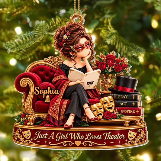 Just A Girl Who Loves Theater With Masks And Books - Personalized Custom Acrylic Ornament, Christmas