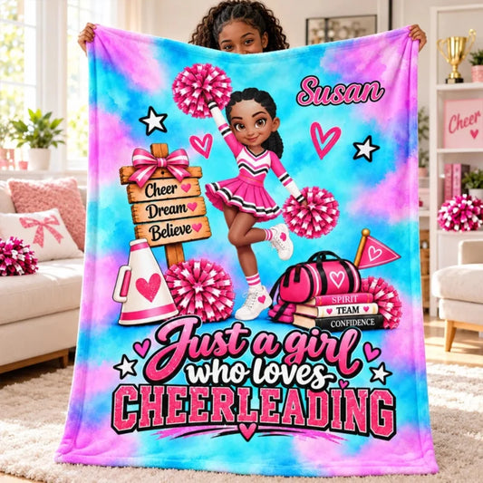 Just a Girl Who Loves Cheerleading - Personalized Fleece Blanket - Christmas Gift for Daughter, Gran