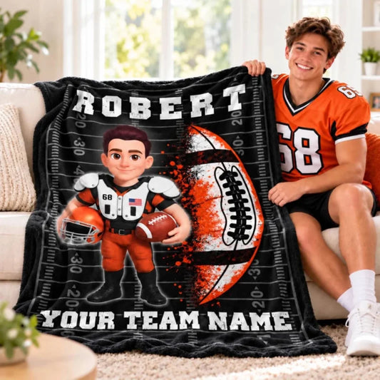 Strong American Football Player Custom Name And Team Name - Personalized Fleece Blanket - Christmas 
