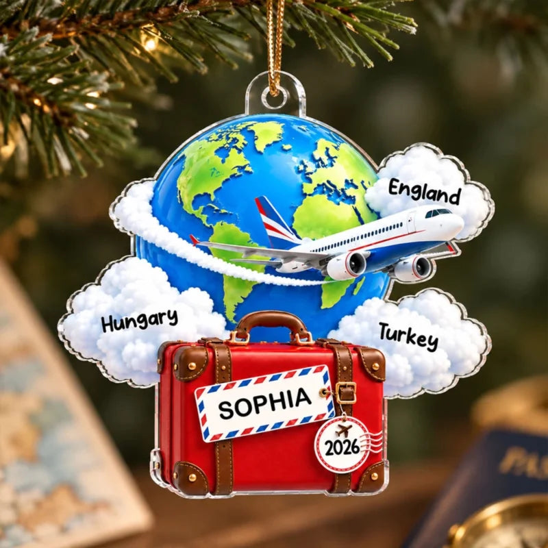 Our Adventures Around the World 2D Flat - Personalized Acrylic Ornament - Custom Travel Memories Kee