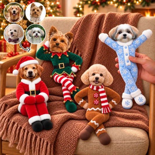 Custom Pet Photo Christmas Poseable Plush Doll Gifts For Pet Lovers • My Merry Pup - Personalized Po