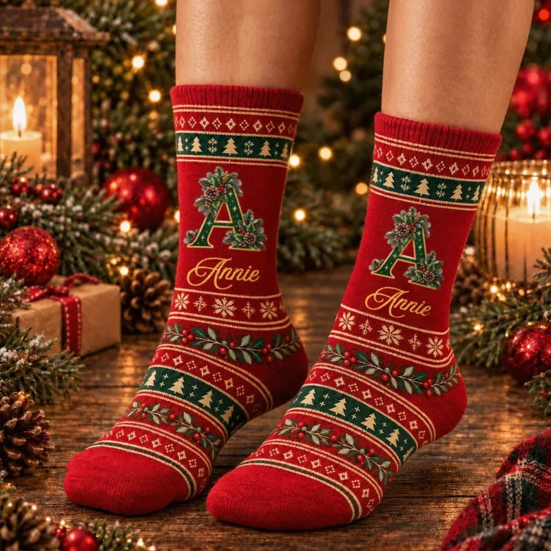 Christmas Crew Socks, Personalized Holly, Snowflakes & Trees for Cozy Winter Moments, Creative Gift 