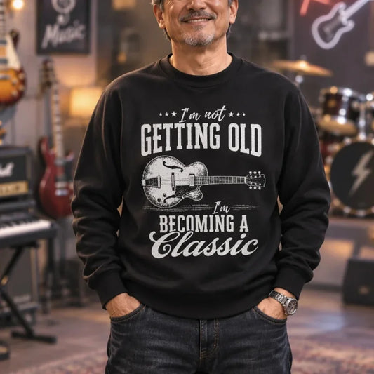 Personalized Getting Older Guitar Sweatshirt, Vintage Black Music Design, Unique Gift for Guitar Pla