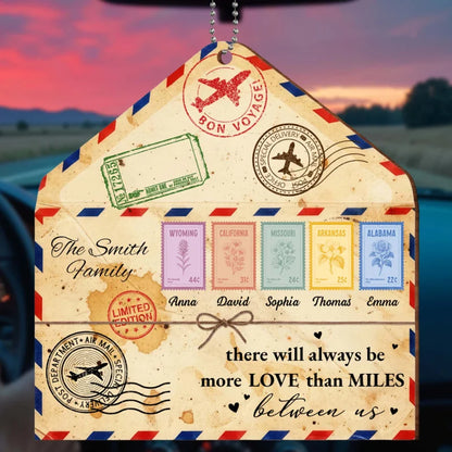 "More Love Than Miles" Personalized Wooden Ornament - Custom Long Distance Keepsake Gift for Family