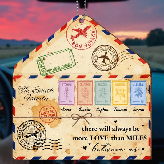 "More Love Than Miles" Personalized Wooden Ornament - Custom Long Distance Keepsake Gift for Family