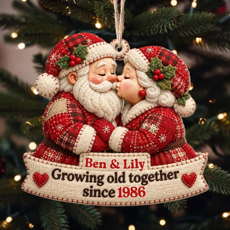 Growing Old Together Personalized Wood Ornament - Custom Santa Holiday Keepsake for Couples