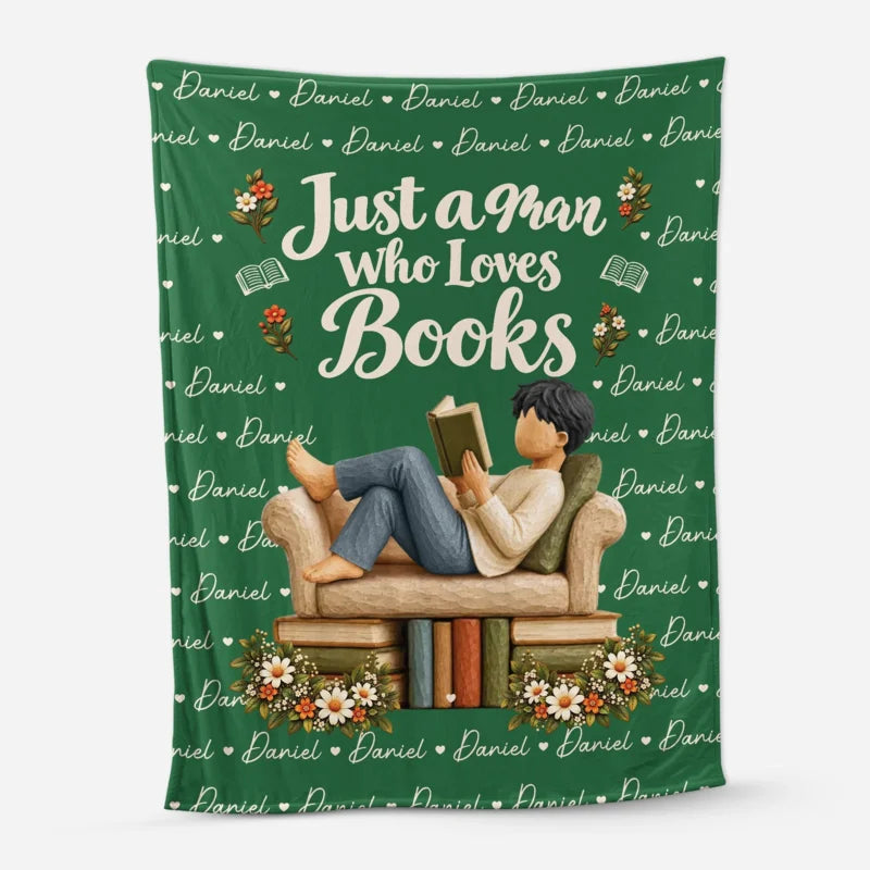 Just A Man Who Loves Books Personalized Fleece Blanket - Cozy Gift for Book Lovers