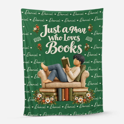 Just A Man Who Loves Books Personalized Fleece Blanket - Cozy Gift for Book Lovers