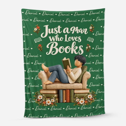 Just A Man Who Loves Books Personalized Fleece Blanket - Cozy Gift for Book Lovers