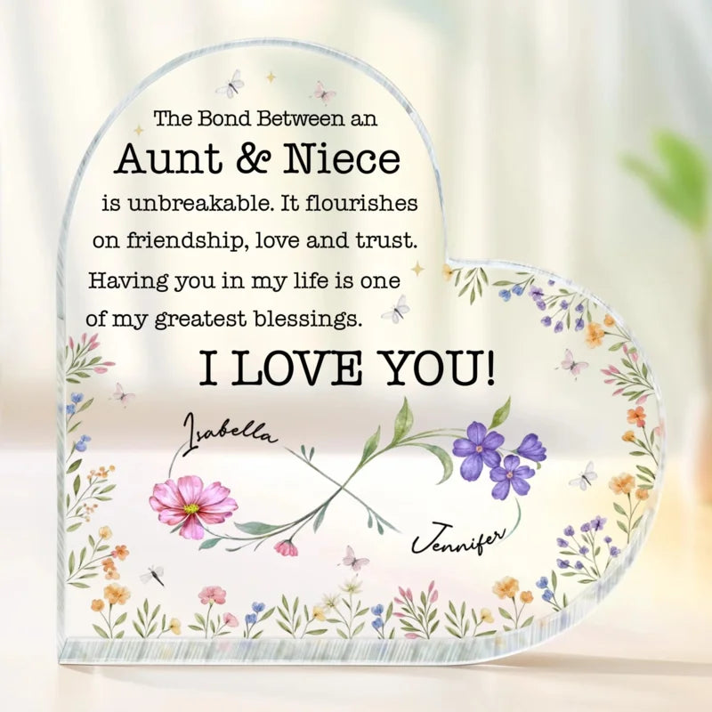 The Bond Between Aunt and Niece Personalized Acrylic Plaque - Custom Floral Keepsake Gift