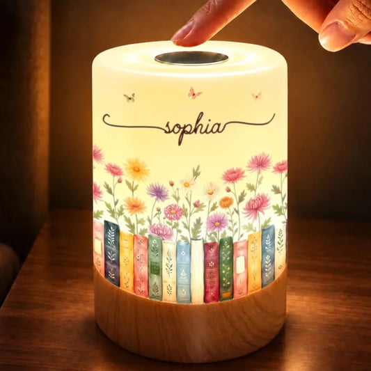 Custom Name Floral Bookshelf Gifts For Book Lovers - Personalized Dimmable Touch Night Light