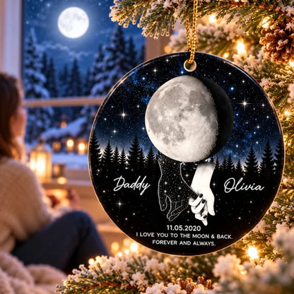 To The Moon And Back Holding Hands - Personalized Acrylic Ornament - Christmas Gift Memorial Sympath