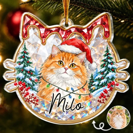 Custom Pet Photo Christmas Gifts For Cat Lovers - Personalized Acrylic Ornament