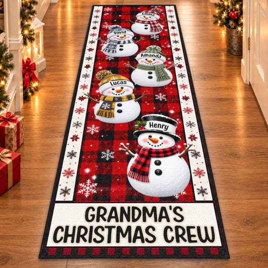 Custom Name Snowman Christmas Crew Decor For Grandma And Grandpa - Personalized Runner Rug