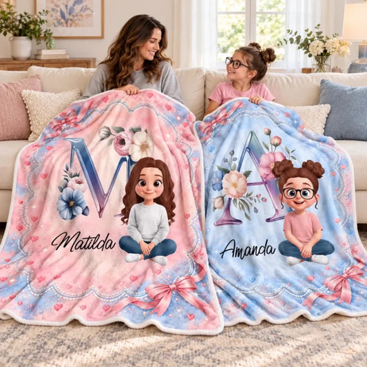Custom Name Floral Monogram Gifts for Girls - Personalized Blanket