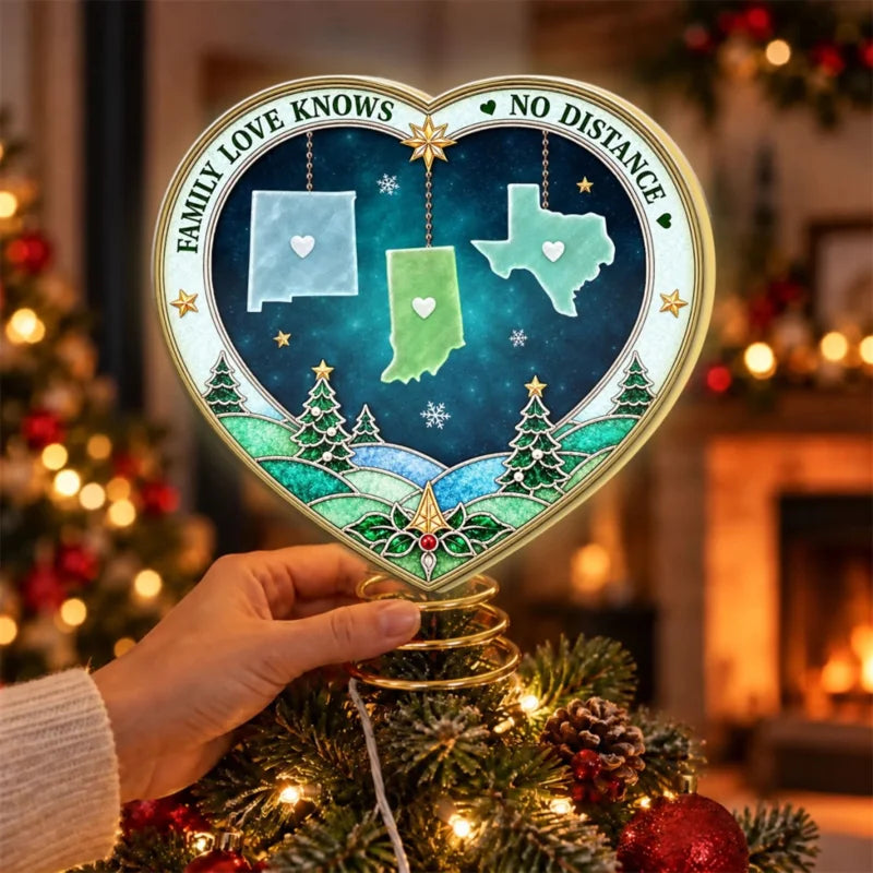 Family Love Knows No Distance - Personalized LED Tree Topper