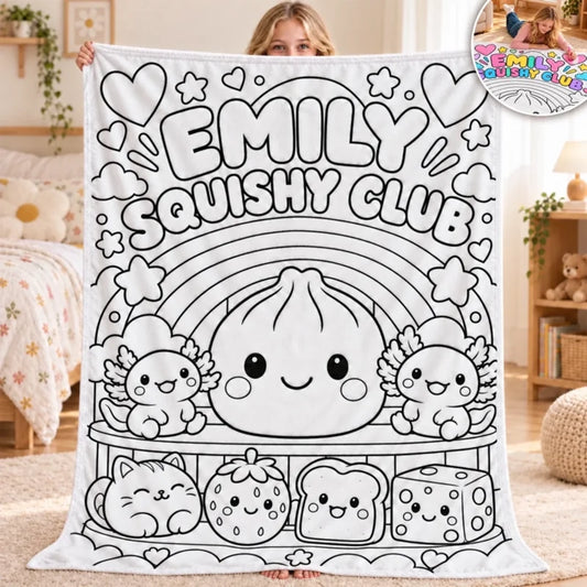 Custom Name Cute Squishy Club Gifts for Kids - Personalized Doodle Blanket