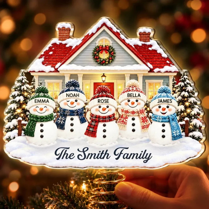 Custom Name Snowman Christmas Gifts For Families - Personalized LED Tree Topper