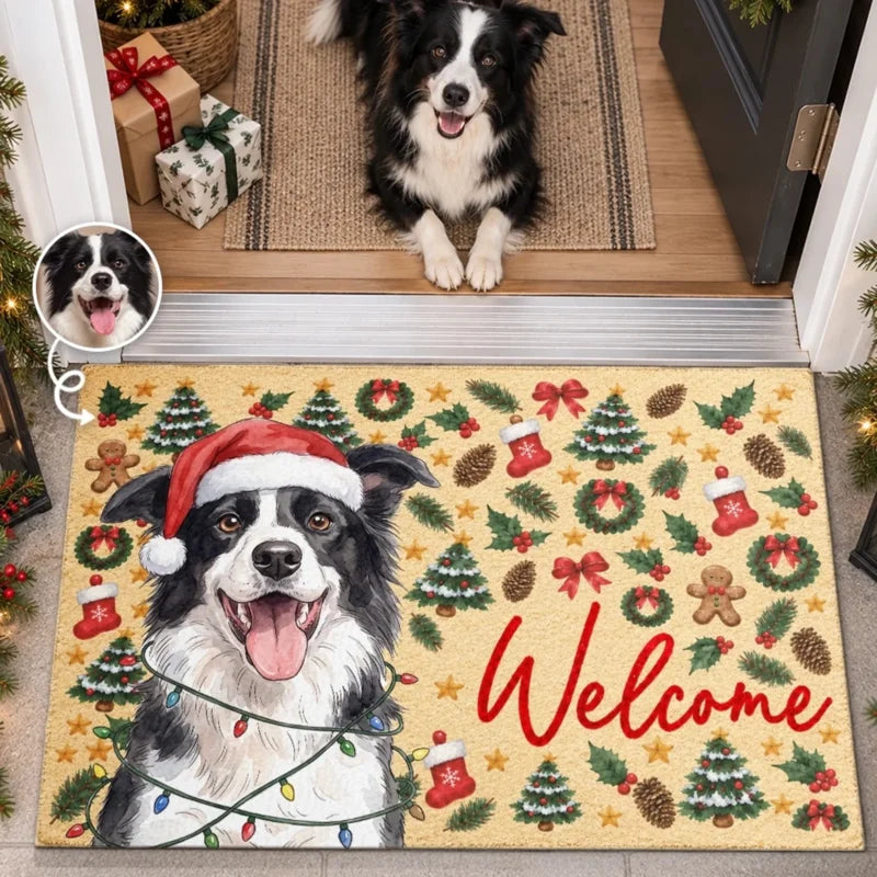 Custom Photo Santa Pet Christmas Door Decor - Personalized Decorative Mat