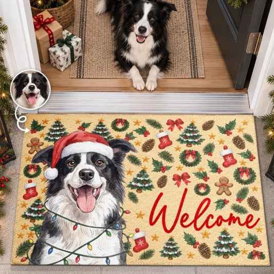 Custom Photo Santa Pet Christmas Door Decor - Personalized Decorative Mat