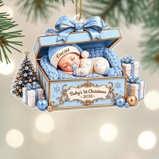 Baby's 1st Christmas Sleeping Baby in Gift Box - Personalized Acrylic Ornament for Newborn Keepsake