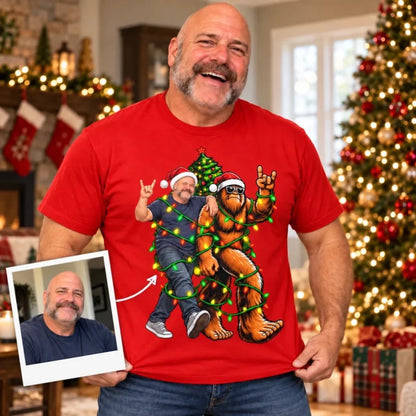 Custom Photo Funny Christmas Bigfoot Gifts for Men - Personalized Comfort T-Shirt