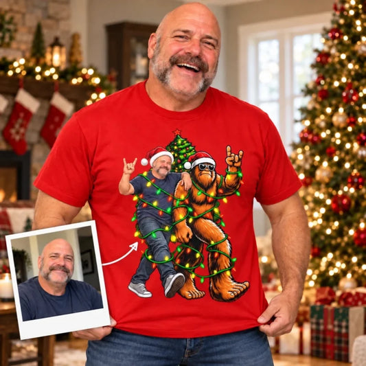 Custom Photo Funny Christmas Bigfoot Gifts for Men - Personalized Comfort T-Shirt