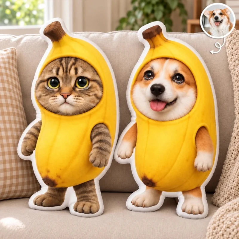 Custom Pet Photo Banana Costume Gifts for Pet Lovers - Personalized Shaped Pillow