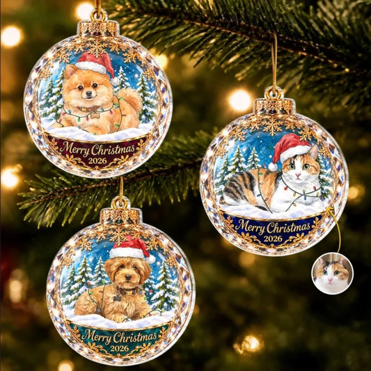 Custom Photo Dog And Cat Christmas Keepsake Gifts For Pet Lovers - Personalized Acrylic Ornament